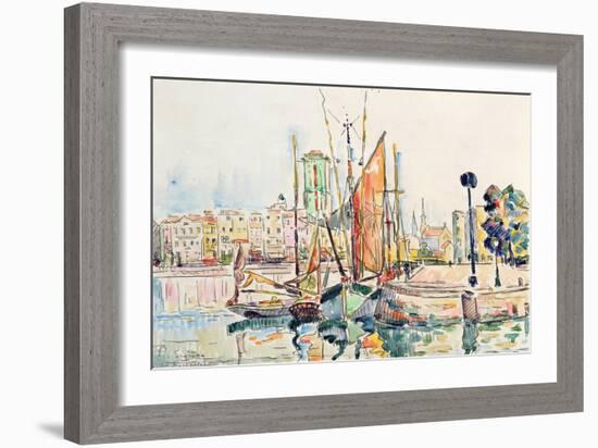 La Rochelle: Boats and Houses (W/C on Paper)-Paul Signac-Framed Giclee Print