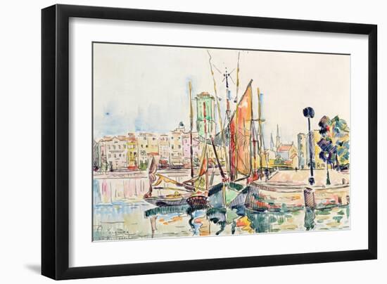 La Rochelle: Boats and Houses (W/C on Paper)-Paul Signac-Framed Giclee Print