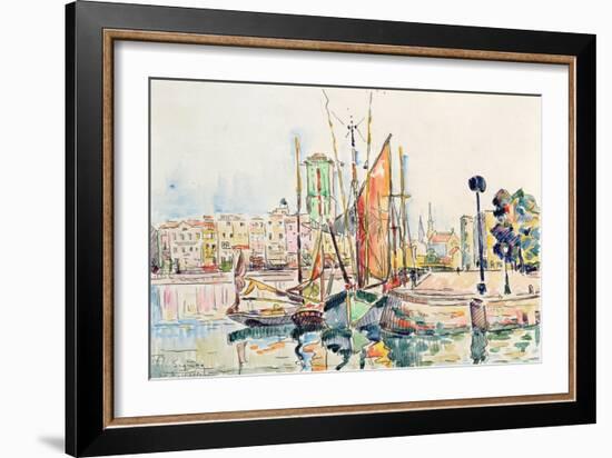 La Rochelle: Boats and Houses (W/C on Paper)-Paul Signac-Framed Giclee Print