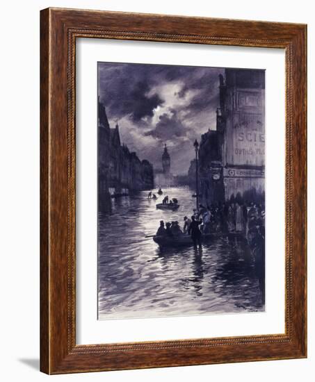 La rue et la gare de Lyon pendant l'inondation Paris (XIIème arr), 1910-Georges Bertin Scott-Framed Giclee Print