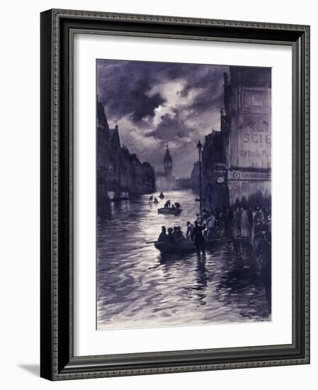 La rue et la gare de Lyon pendant l'inondation Paris (XIIème arr), 1910-Georges Bertin Scott-Framed Giclee Print