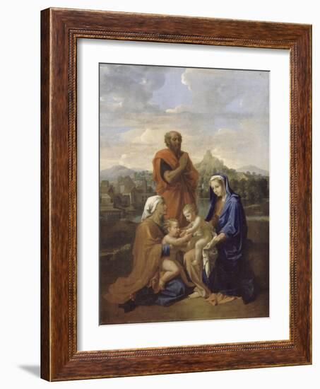 La Sainte Famille avec saint Jean, sainte Elisabeth et saint Joseph priant-Nicolas Poussin-Framed Giclee Print