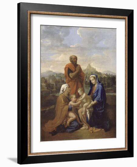 La Sainte Famille avec saint Jean, sainte Elisabeth et saint Joseph priant-Nicolas Poussin-Framed Giclee Print