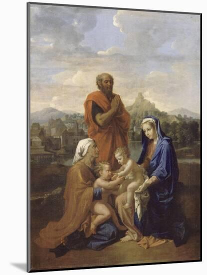 La Sainte Famille avec saint Jean, sainte Elisabeth et saint Joseph priant-Nicolas Poussin-Mounted Giclee Print