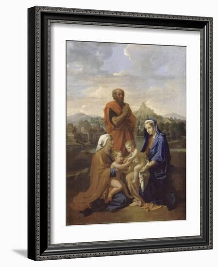 La Sainte Famille avec saint Jean, sainte Elisabeth et saint Joseph priant-Nicolas Poussin-Framed Giclee Print