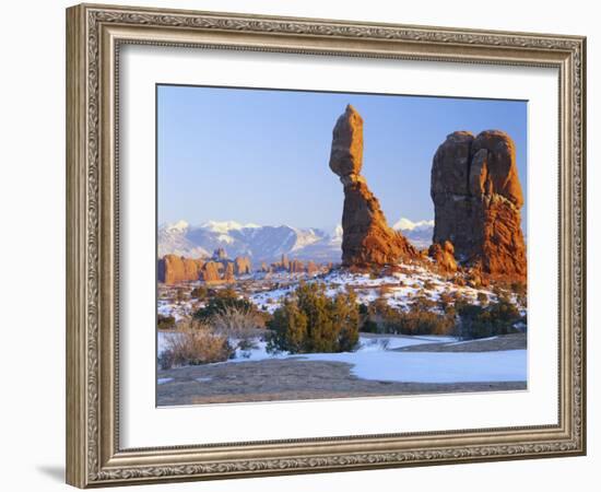 La Sal Mountains, Balanced Rock at Sunset, Arches National Park, Utah, USA-Scott T. Smith-Framed Photographic Print