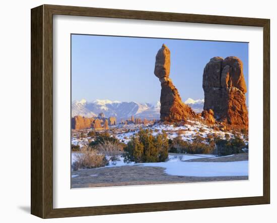 La Sal Mountains, Balanced Rock at Sunset, Arches National Park, Utah, USA-Scott T. Smith-Framed Photographic Print