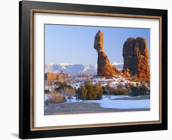 La Sal Mountains, Balanced Rock at Sunset, Arches National Park, Utah, USA-Scott T. Smith-Framed Photographic Print