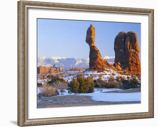 La Sal Mountains, Balanced Rock at Sunset, Arches National Park, Utah, USA-Scott T. Smith-Framed Photographic Print