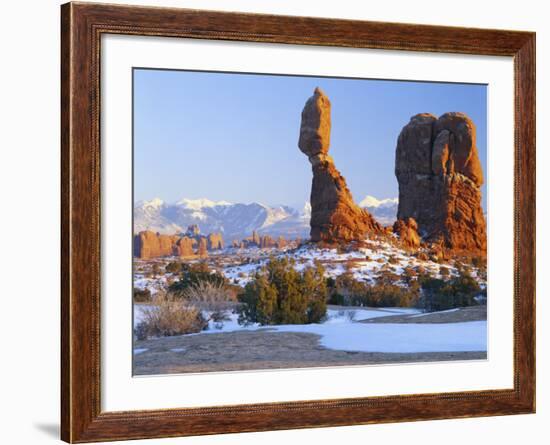 La Sal Mountains, Balanced Rock at Sunset, Arches National Park, Utah, USA-Scott T. Smith-Framed Photographic Print