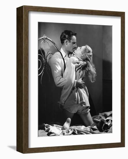 La Soif du Mal TOUCH OF EVIL by OrsonWelles with Charlton Heston and Janet Leigh, 1958 (b/w photo)-null-Framed Photo