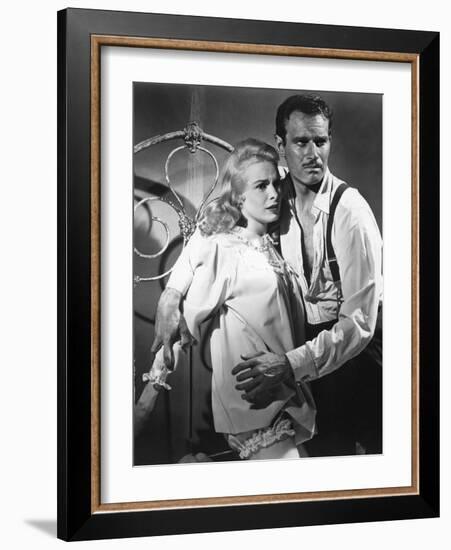 La Soif du Mal TOUCH OF EVIL by OrsonWelles with Charlton Heston and Janet Leigh, 1958 (b/w photo)-null-Framed Photo