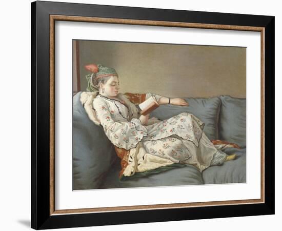 La Sultane Lisant', a Lady in Turkish Costume Reading on a Divan-Jean-Etienne Liotard-Framed Giclee Print