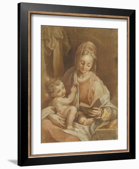 La Vierge assise tenant l'Enfant Jésus nu et un livre ouvert-Federico Barocci-Framed Giclee Print