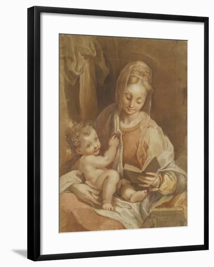 La Vierge assise tenant l'Enfant Jésus nu et un livre ouvert-Federico Barocci-Framed Giclee Print