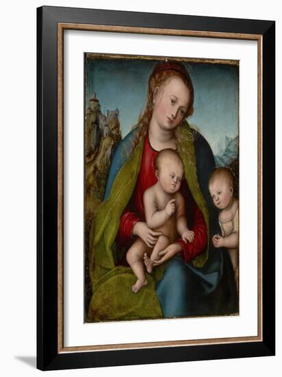 La Vierge Et L'enfant Avec Saint Jean Baptiste - Virgin and Child with John the Baptist as a Boy, B-Lucas the Elder Cranach-Framed Giclee Print