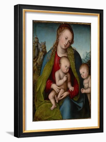 La Vierge Et L'enfant Avec Saint Jean Baptiste - Virgin and Child with John the Baptist as a Boy, B-Lucas the Elder Cranach-Framed Giclee Print
