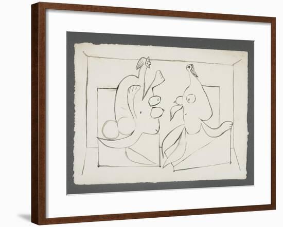 La visite. Deux femmes assises-null-Framed Giclee Print