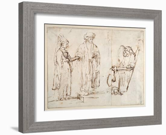 Laban Brings Leah to Jacob-Rembrandt van Rijn-Framed Giclee Print