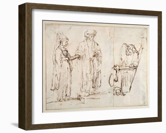 Laban Brings Leah to Jacob-Rembrandt van Rijn-Framed Giclee Print