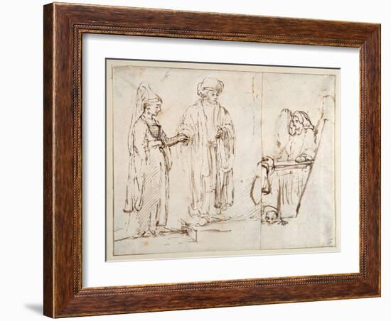 Laban Brings Leah to Jacob-Rembrandt van Rijn-Framed Giclee Print