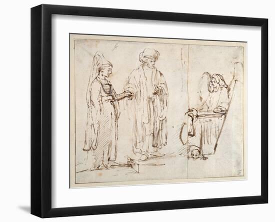 Laban Brings Leah to Jacob-Rembrandt van Rijn-Framed Giclee Print