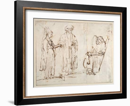 Laban Brings Leah to Jacob-Rembrandt van Rijn-Framed Giclee Print