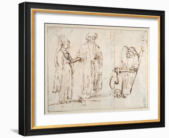 Laban Brings Leah to Jacob-Rembrandt van Rijn-Framed Giclee Print