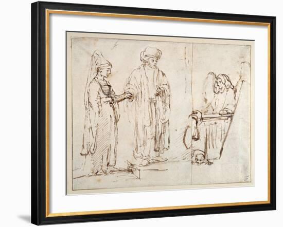 Laban Brings Leah to Jacob-Rembrandt van Rijn-Framed Giclee Print