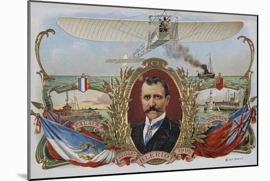 Label Depicting Mr. Bleriot's First Flight across the Channel-null-Mounted Giclee Print