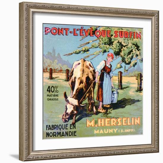 Label for 'Pont-L'Eveque' Cheese Made by the Cheesemaker M. Herselin, Early 20th Century-French School-Framed Giclee Print