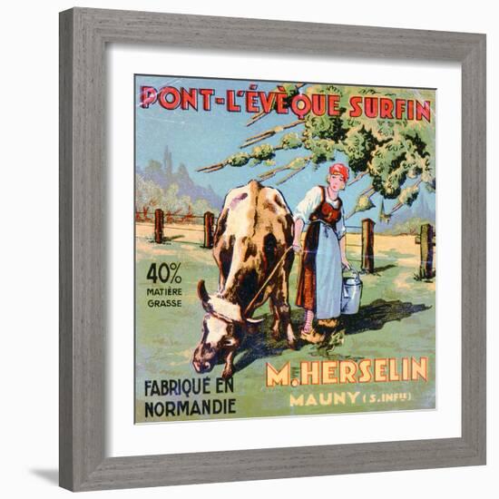 Label for 'Pont-L'Eveque' Cheese Made by the Cheesemaker M. Herselin, Early 20th Century-French School-Framed Giclee Print