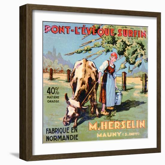 Label for 'Pont-L'Eveque' Cheese Made by the Cheesemaker M. Herselin, Early 20th Century-French School-Framed Giclee Print