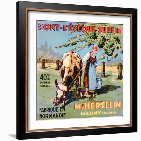 Label for 'Pont-L'Eveque' Cheese Made by the Cheesemaker M. Herselin, Early 20th Century-French School-Framed Giclee Print