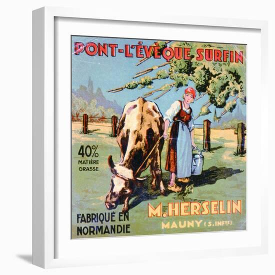 Label for 'Pont-L'Eveque' Cheese Made by the Cheesemaker M. Herselin, Early 20th Century-French School-Framed Giclee Print