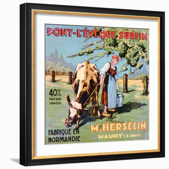 Label for 'Pont-L'Eveque' Cheese Made by the Cheesemaker M. Herselin, Early 20th Century-French School-Framed Giclee Print