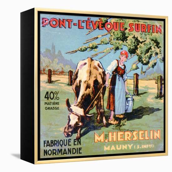 Label for 'Pont-L'Eveque' Cheese Made by the Cheesemaker M. Herselin, Early 20th Century-French School-Framed Premier Image Canvas