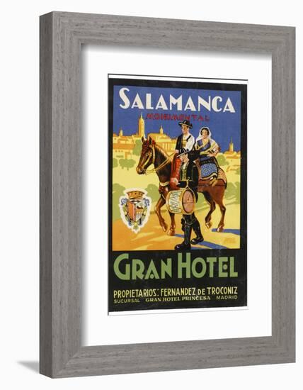 Label from the Gran Hotel, Salamanca (Spain) Featuring Typical Spanish Folklore Figures-null-Framed Photographic Print