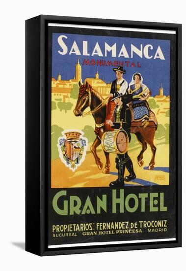 Label from the Gran Hotel, Salamanca (Spain) Featuring Typical Spanish Folklore Figures-null-Framed Premier Image Canvas