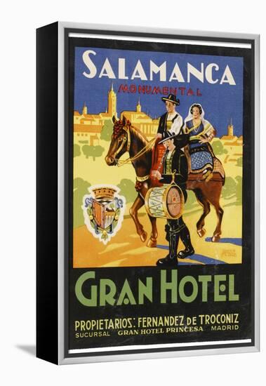 Label from the Gran Hotel, Salamanca (Spain) Featuring Typical Spanish Folklore Figures-null-Framed Premier Image Canvas