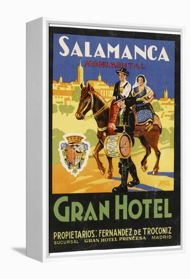 Label from the Gran Hotel, Salamanca (Spain) Featuring Typical Spanish Folklore Figures-null-Framed Premier Image Canvas