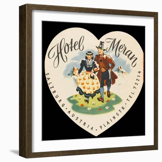 Label from the Hotel Meran Salzburg Austria-null-Framed Art Print