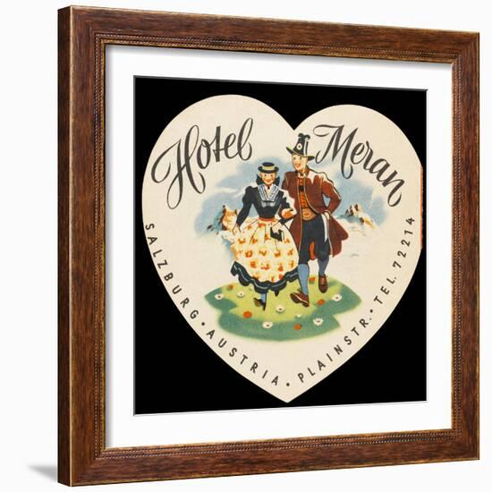 Label from the Hotel Meran Salzburg Austria-null-Framed Art Print