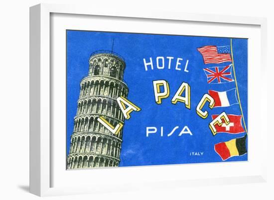 Label, Hotel La Pace, Pisa, Italy-null-Framed Art Print