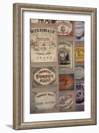 Labels for Cloth Woven at 19th-Century Textile Mills, Displayed in Lowell, Massachusetts-null-Framed Giclee Print
