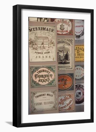 Labels for Cloth Woven at 19th-Century Textile Mills, Displayed in Lowell, Massachusetts-null-Framed Giclee Print