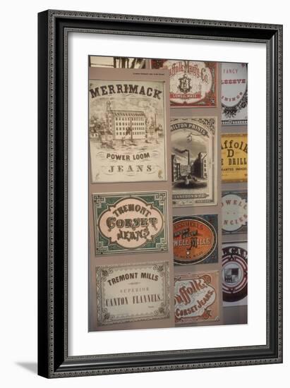 Labels for Cloth Woven at 19th-Century Textile Mills, Displayed in Lowell, Massachusetts-null-Framed Giclee Print