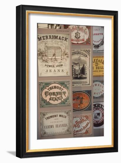 Labels for Cloth Woven at 19th-Century Textile Mills, Displayed in Lowell, Massachusetts-null-Framed Giclee Print