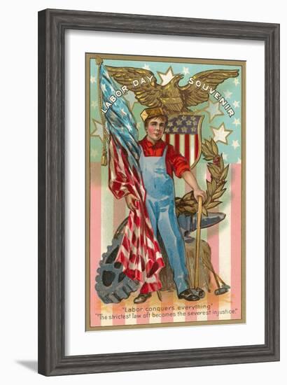 Labor Day Souvenir, Flag and Gears-null-Framed Art Print