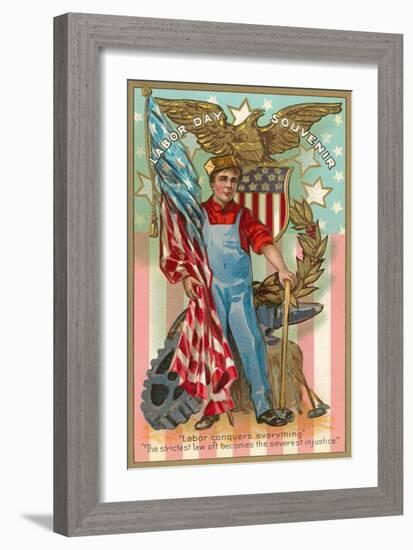 Labor Day Souvenir, Flag and Gears-null-Framed Art Print